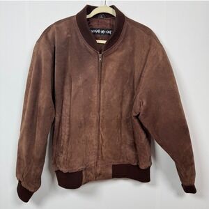Vtg WEAR ME OUT Men L Brown Leather Suede Bomber Jacket Distress Aviator Pilot